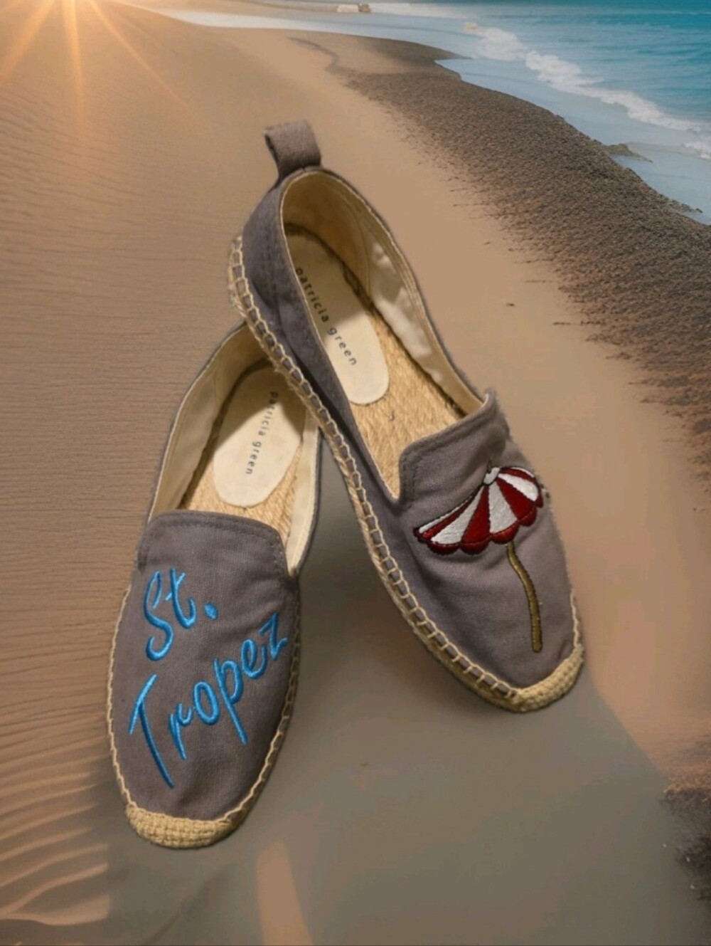 Pre-loved Patricia  Green brand "St. Tropez" espadrille loafers Sz 7